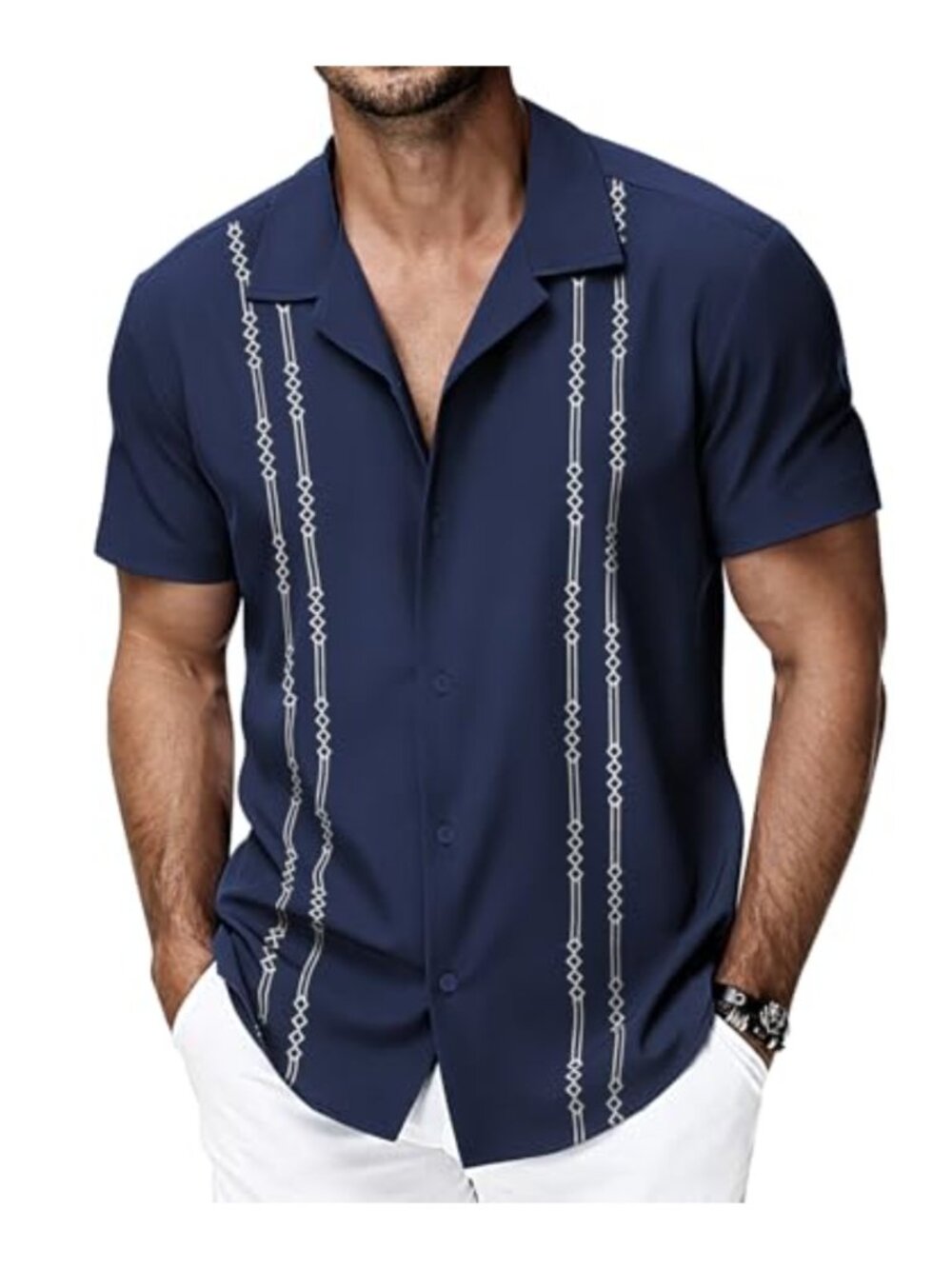 Men's Cuban Guayabera Short Sleeve Button-Down Shirt Relaxed Fit